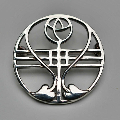 Vintage Sterling Silver Mackintosh Rose Art Nouveau Round Brooch