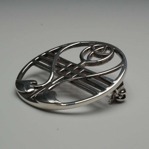 Vintage Sterling Silver Mackintosh Rose Art Nouveau Round Brooch