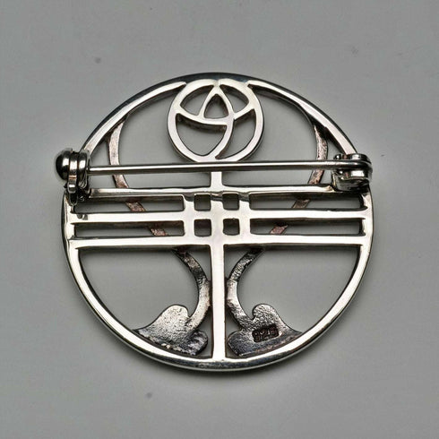 Vintage Sterling Silver Mackintosh Rose Art Nouveau Round Brooch