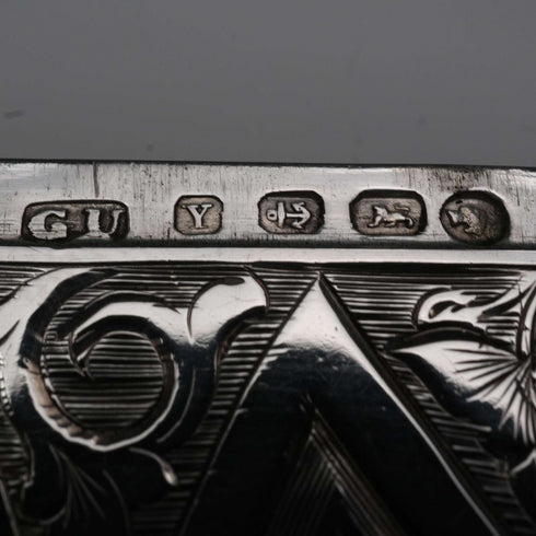 Estuche para tarjetas de plata esterlina, antiguo, británico, 1873, 56 g, GEORGE UNITE