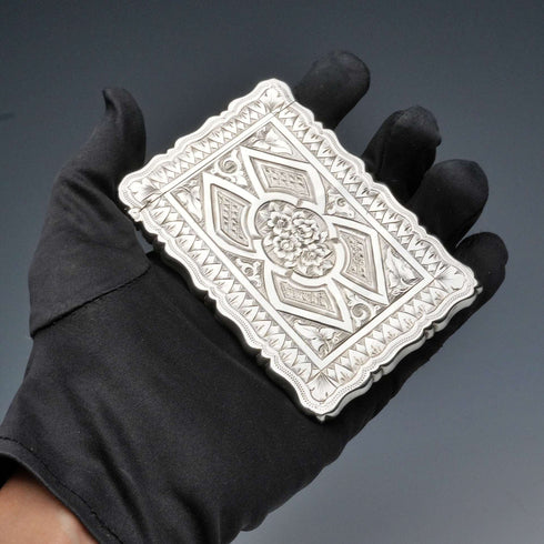 Estuche para tarjetas de plata esterlina, antiguo, británico, 1873, 56 g, GEORGE UNITE