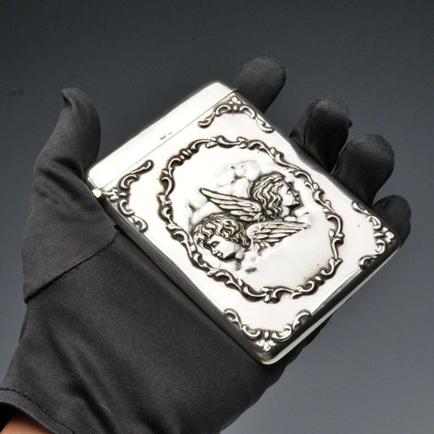 1906年 英国アンティーク 純銀製 天使装飾 カードケース 68g William Neale