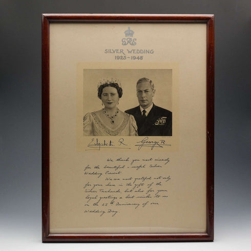 1948 British Royal Family King George VI and Queen Elizabeth Silver Wedding Anniversary Framed Photo Message