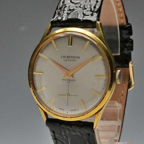 Reloj de pulsera mecánico vintage británico J.W. Benson para caballero, caja de aleación, 17 rubíes, en buen estado de funcionamiento