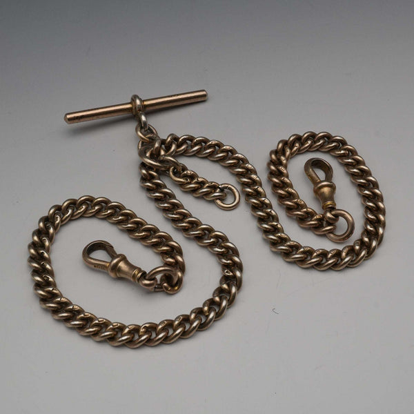 1907 British Antique Solid Silver Gilt Double Albert Chain 48g No Fob