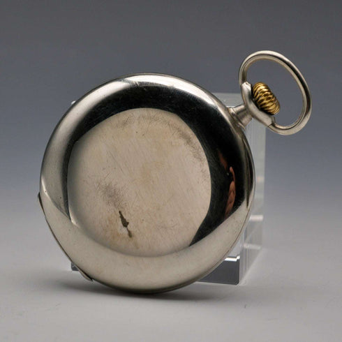 Circa 1916 Antique Longines Pocket Watch, Slim Silver-Plated Case, Good Working Order