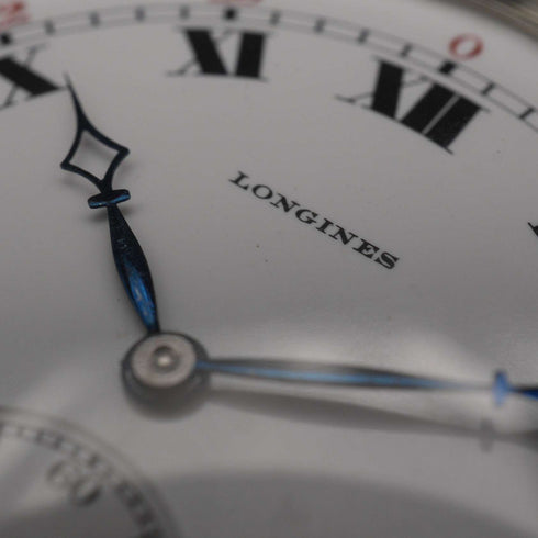 Circa 1916 Antique Longines Pocket Watch, Slim Silver-Plated Case, Good Working Order