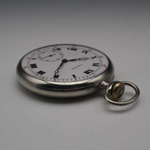 Circa 1916 Antique Longines Pocket Watch, Slim Silver-Plated Case, Good Working Order