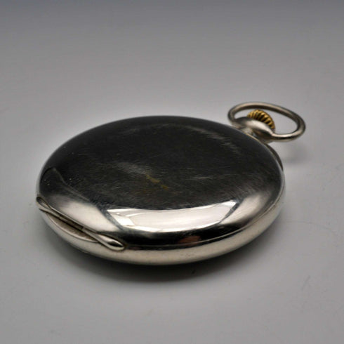 Circa 1916 Antique Longines Pocket Watch, Slim Silver-Plated Case, Good Working Order