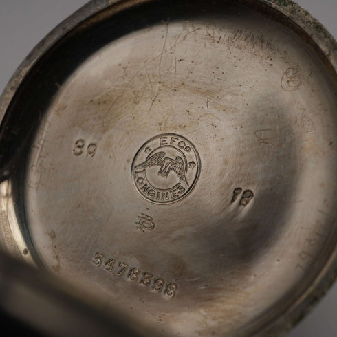Circa 1916 Antique Longines Pocket Watch, Slim Silver-Plated Case, Good Working Order