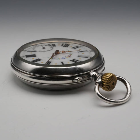 스위스 앤티크 골리앗 회중시계, 직경 63mm, 800 실버 케이스, 작동 양호