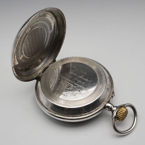스위스 앤티크 골리앗 회중시계, 직경 63mm, 800 실버 케이스, 작동 양호