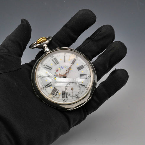 스위스 앤티크 골리앗 회중시계, 직경 63mm, 800 실버 케이스, 작동 양호