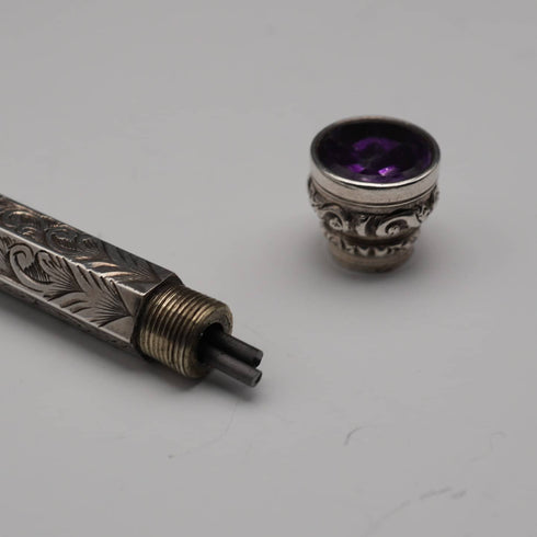 古董銀製紫水晶裝飾推進式鉛筆 89-118mm