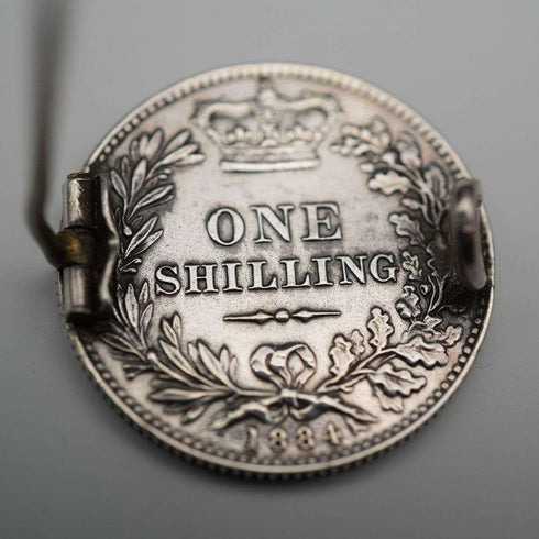 1884年 英国アンティーク ヴィクトリア女王 1シリング銀貨 ブローチ 6.2g
