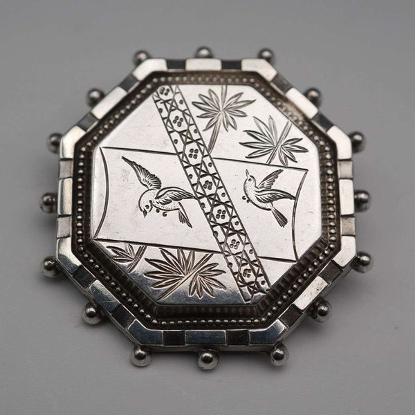Antique Sterling Silver Brooch, Japonisme, Bird Design, 6.9g