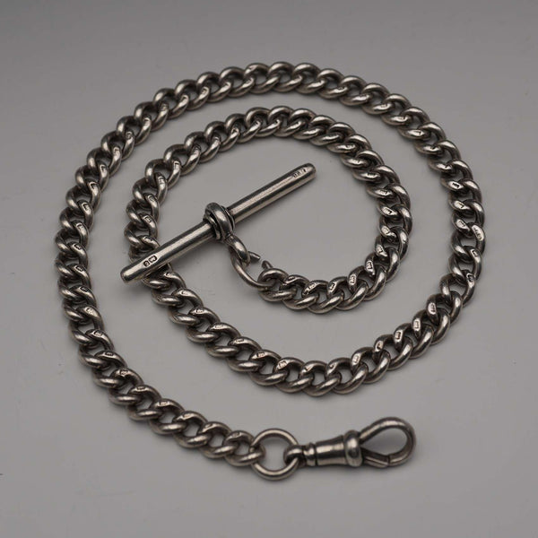 Circa 1919 English Antique Sterling Silver Albert Chain 40g (Fob not included)