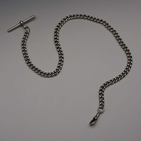 Cadena Albert de plata esterlina antigua británica, c. 1919, 40 g, sin sello (fob)
