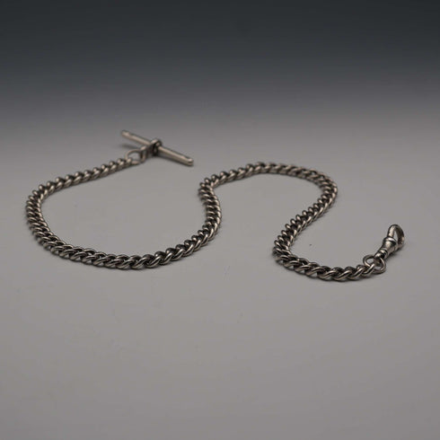 Cadena Albert de plata esterlina antigua británica, c. 1919, 40 g, sin sello (fob)
