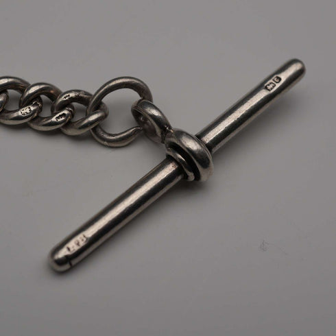 Cadena Albert de plata esterlina antigua británica, c. 1919, 40 g, sin sello (fob)