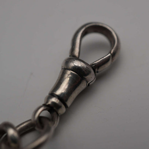 Cadena Albert de plata esterlina antigua británica, c. 1919, 40 g, sin sello (fob)