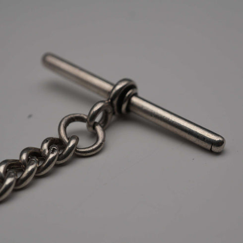Cadena Albert de plata esterlina antigua británica, c. 1919, 40 g, sin sello (fob)