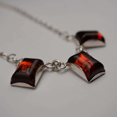 Vintage Sterling Silver & Amber Triple Rectangle Drop Necklace 45cm 11g