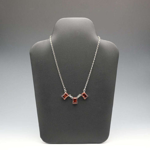 Vintage Sterling Silver & Amber Triple Rectangle Drop Necklace 45cm 11g