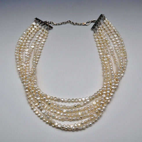 Collar vintage de plata de ley y 7 hileras de perlas barrocas de agua dulce, 51 cm