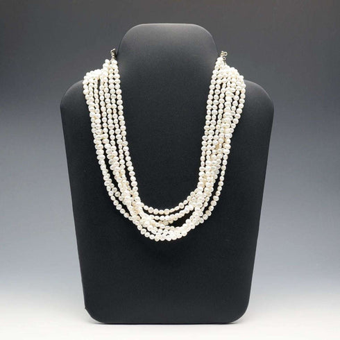 Collar vintage de plata de ley y 7 hileras de perlas barrocas de agua dulce, 51 cm