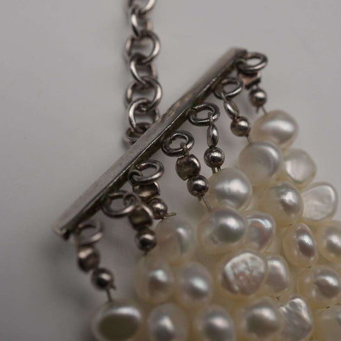 Collar vintage de plata de ley y 7 hileras de perlas barrocas de agua dulce, 51 cm