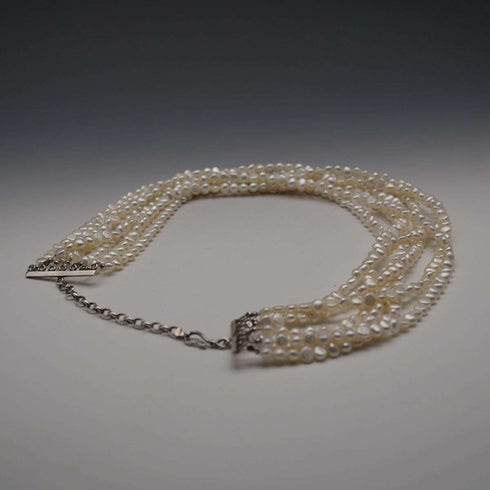 Collar vintage de plata de ley y 7 hileras de perlas barrocas de agua dulce, 51 cm