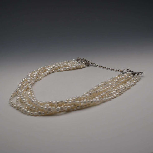 Collar vintage de plata de ley y 7 hileras de perlas barrocas de agua dulce, 51 cm