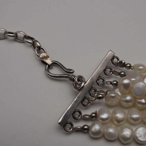 Collar vintage de plata de ley y 7 hileras de perlas barrocas de agua dulce, 51 cm