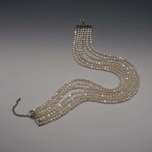 Collar vintage de plata de ley y 7 hileras de perlas barrocas de agua dulce, 51 cm