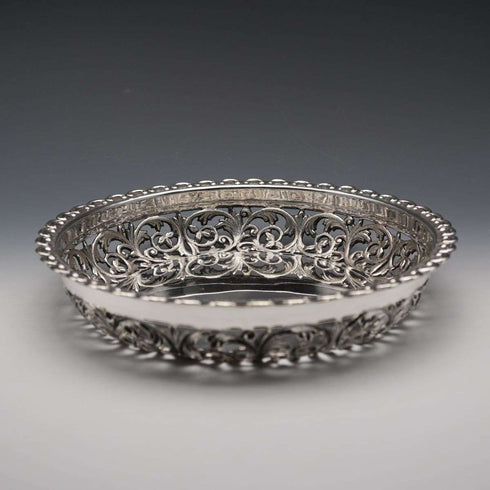 Pair of Antique English Silver Plate Pierced Round Dishes by Mappin Brothers