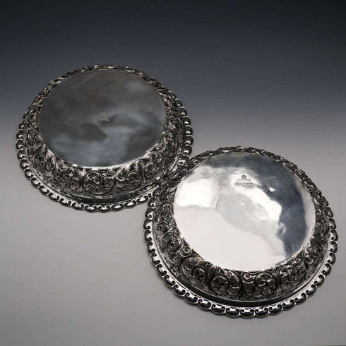 Pair of Antique English Silver Plate Pierced Round Dishes by Mappin Brothers