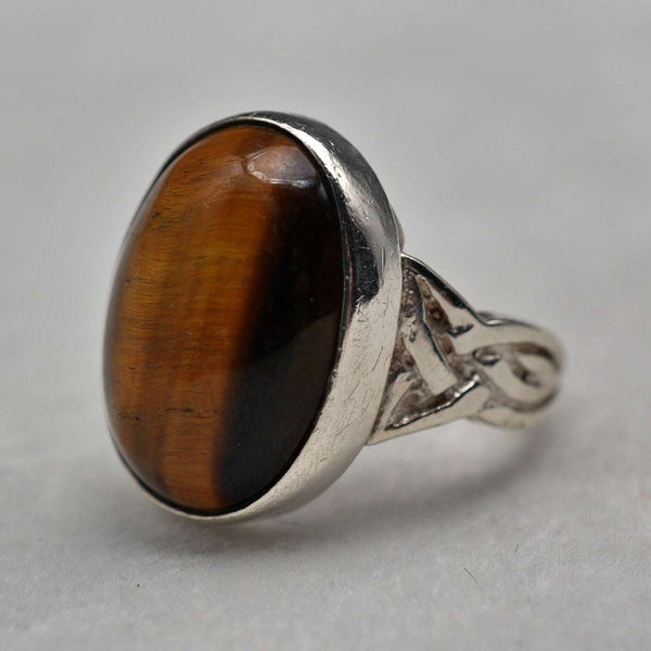 영국 빈티지 순은 & 대형 타이거아이 반지(일본 사이즈 15호)