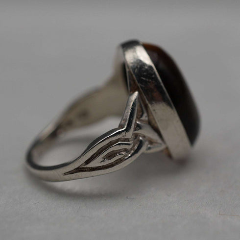 UK Vintage Sterling Silver & Large Tiger's Eye Ring (JP Size 15)