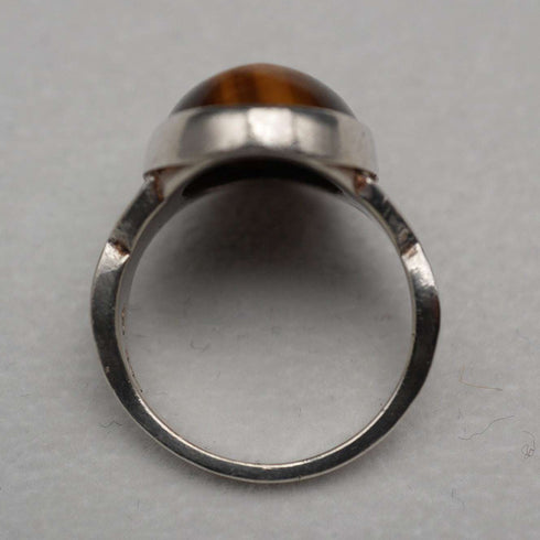 UK Vintage Sterling Silver & Large Tiger's Eye Ring (JP Size 15)