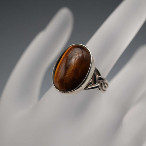 UK Vintage Sterling Silver & Large Tiger's Eye Ring (JP Size 15)