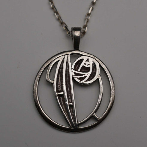 British Vintage Sterling Silver Mackintosh Rose Pendant with Sterling Silver Chain