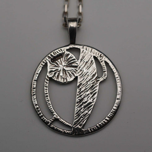 British Vintage Sterling Silver Mackintosh Rose Pendant with Sterling Silver Chain