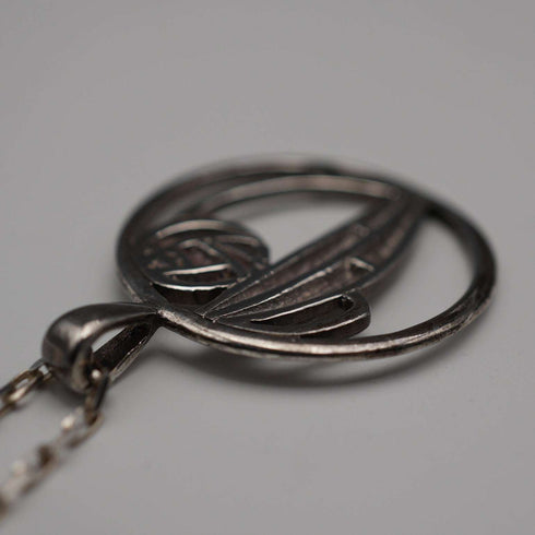 British Vintage Sterling Silver Mackintosh Rose Pendant with Sterling Silver Chain