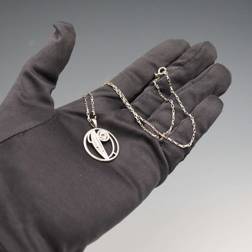 British Vintage Sterling Silver Mackintosh Rose Pendant with Sterling Silver Chain