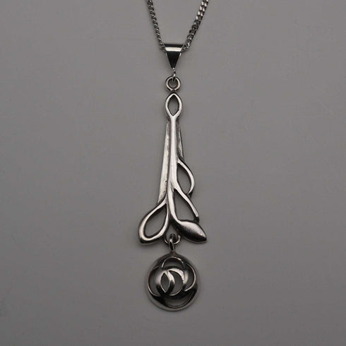 Colgante vintage británico de plata de ley con diseño de rosa de Glasgow, incluye cadena de plata de ley