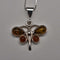 Vintage Sterling Silver & Amber Butterfly Pendant with Sterling Silver Chain