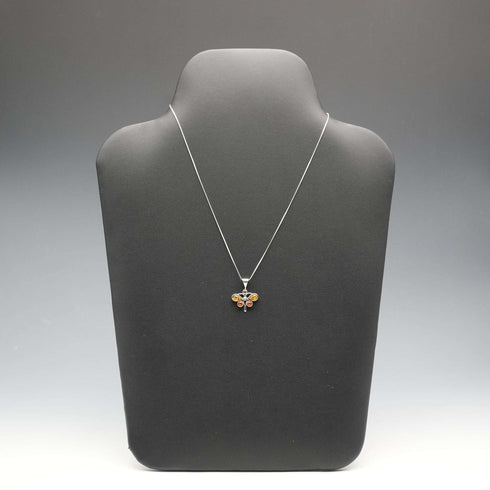 Vintage Sterling Silver & Amber Butterfly Pendant with Sterling Silver Chain