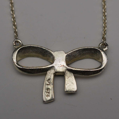 Vintage Sterling Silver & Marcasite Ribbon Design Pendant Necklace