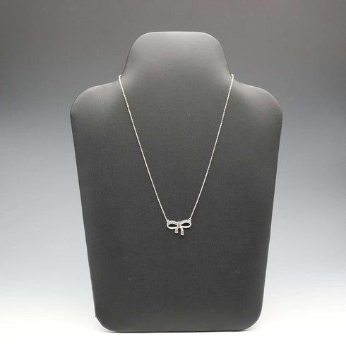 Vintage Sterling Silver & Marcasite Ribbon Design Pendant Necklace